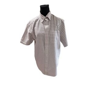 LL Bean Mens Short Sleeve Wrinkle Resistant Button Shirt 15.5 White Red Grid